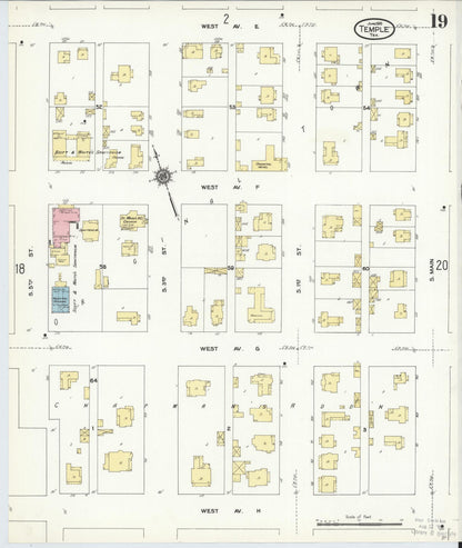 Sanborn Fire Insurance Map from Temple, Bell County, Texas (1910), Sheet #0019 - Historic Sanborn Fire Insurance Map Print, vintage old map wall art, antique decor, genealogy gift, Texas Texas map