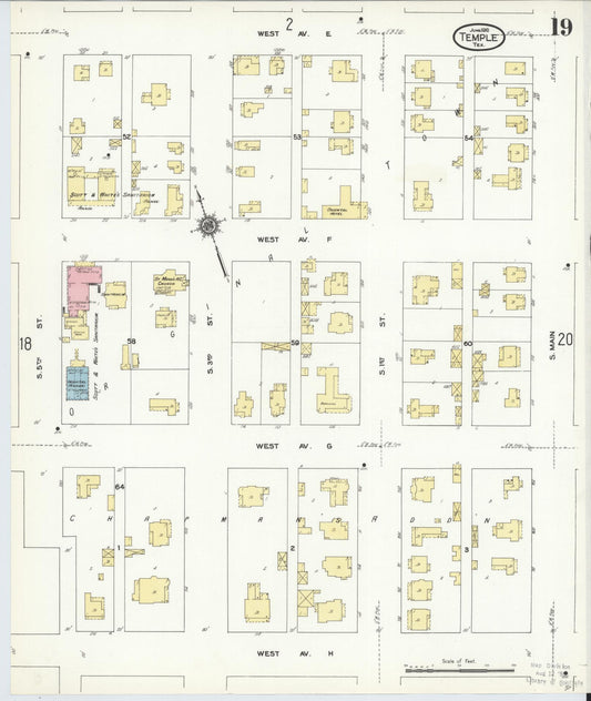Sanborn Fire Insurance Map from Temple, Bell County, Texas (1910), Sheet #0019 - Historic Sanborn Fire Insurance Map Print, vintage old map wall art, antique decor, genealogy gift, Texas Texas map