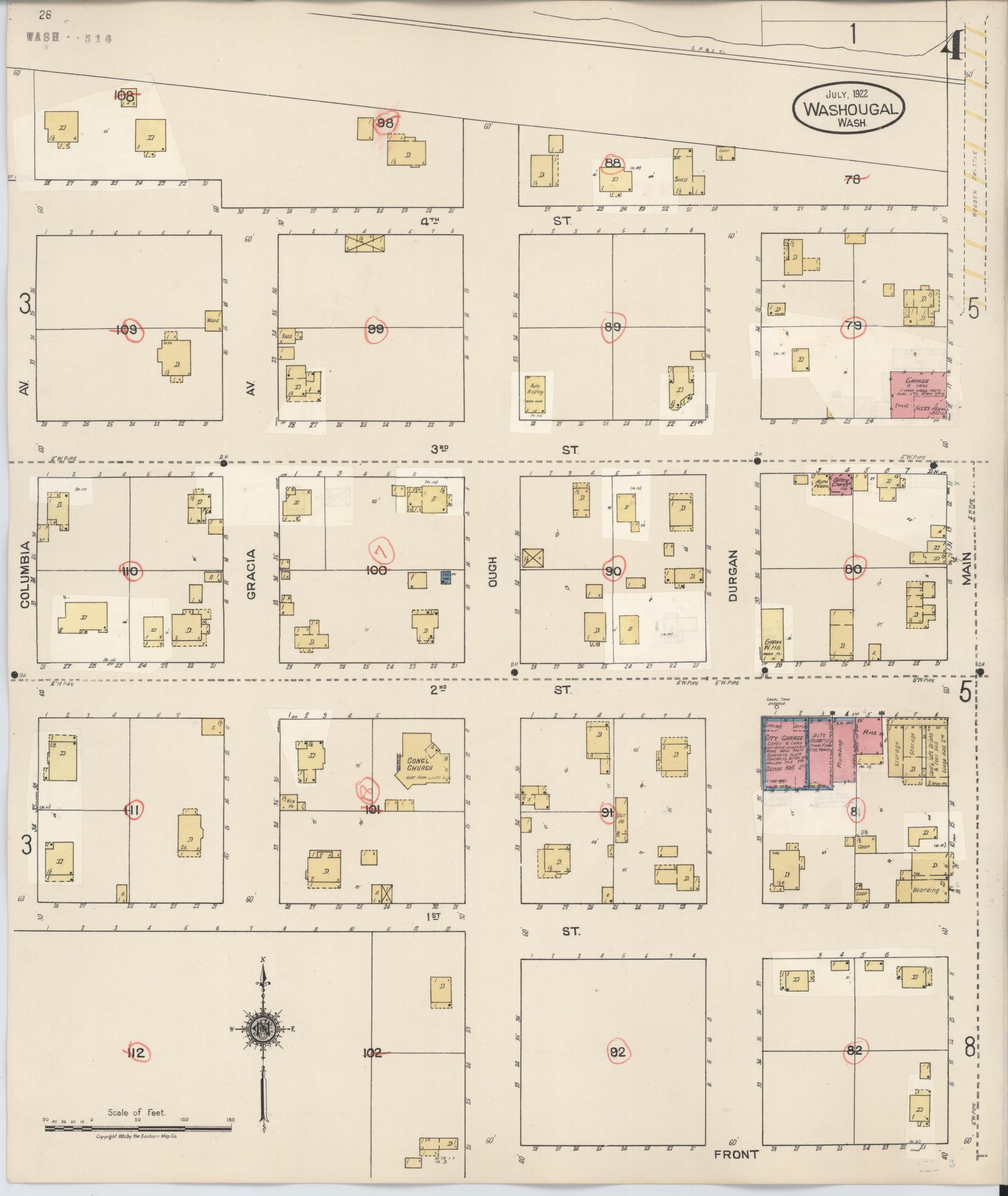 Sanborn Fire Insurance Map from Washougal, Clark County, Washington (1929), Sheet #0004 - Complete Map Set gallery image, historic Sanborn map, vintage wall art, Washington Washington