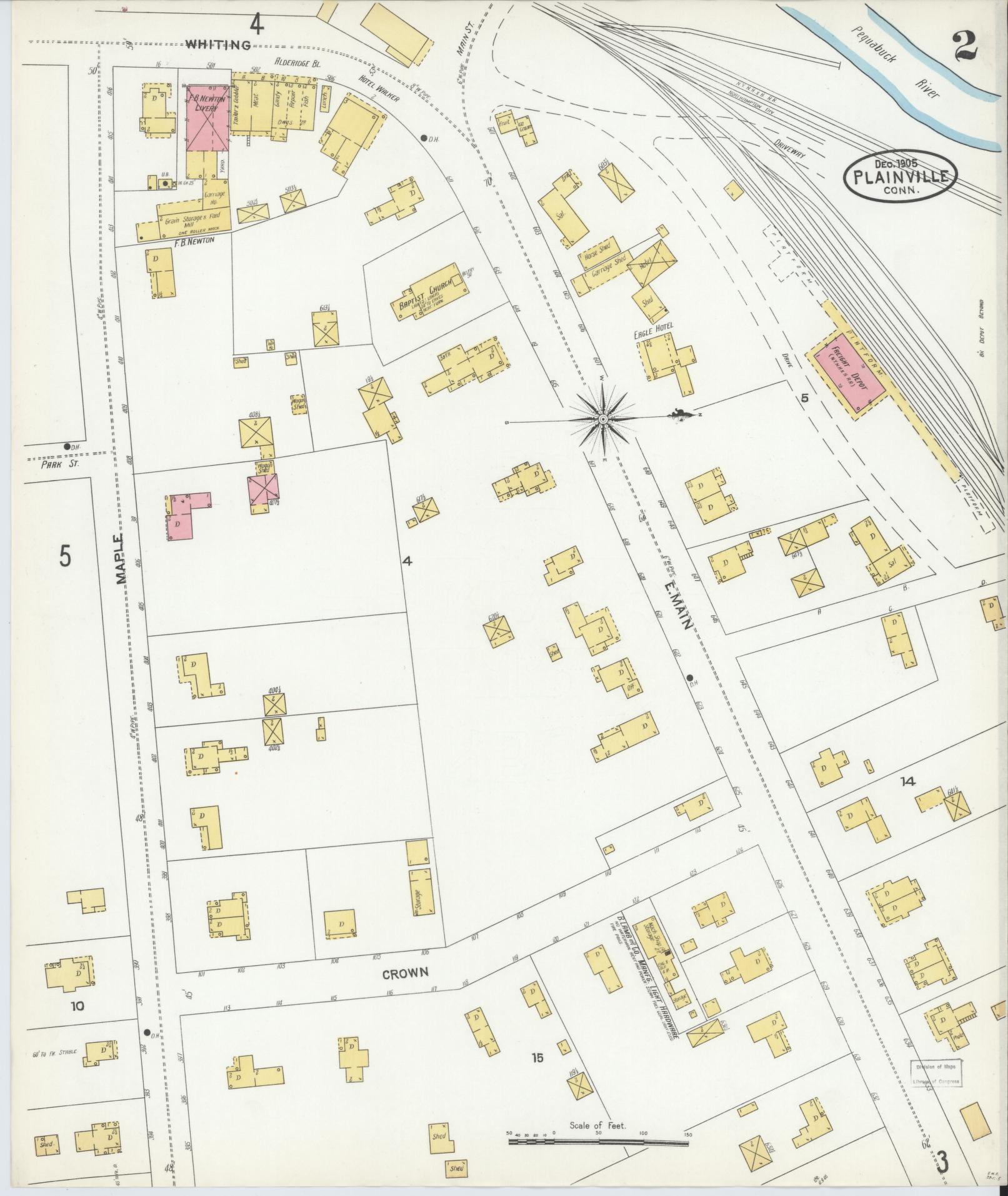 Sanborn Fire Insurance Map from Plainville, Hartford County, Connecticut (1905), Sheet #0002 - Complete Map Set gallery image, historic Sanborn map, vintage wall art, Connecticut Connecticut