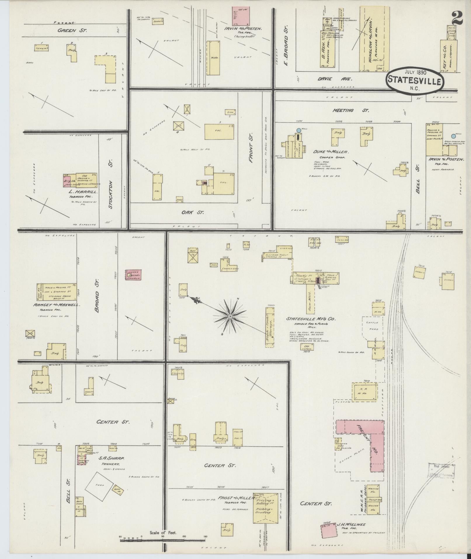 Sanborn Fire Insurance Map from Statesville, Iredell County, North Carolina (1890), Sheet #0002 - Historic Sanborn Fire Insurance Map Print, vintage old map wall art, antique decor, genealogy gift, North Carolina North Carolina map