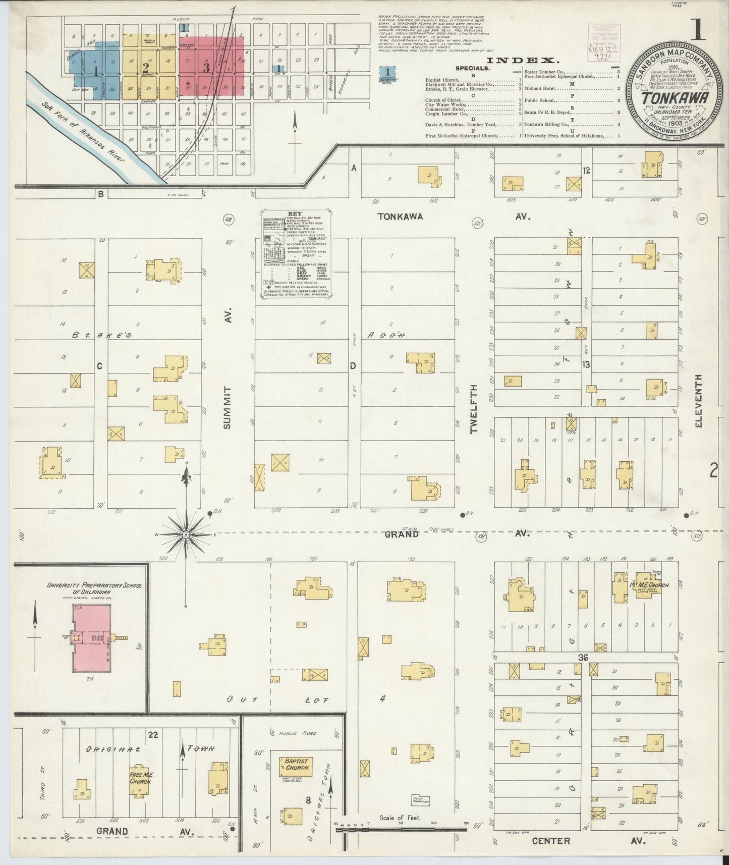 Sanborn Fire Insurance Map from Tonkawa, Kay County, Oklahoma (1903), Sheet #0001 - Complete Map Set gallery image, historic Sanborn map, vintage wall art, Oklahoma Oklahoma