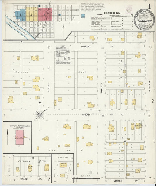Sanborn Fire Insurance Map from Tonkawa, Kay County, Oklahoma (1903), Sheet #0001 - Complete Map Set gallery image, historic Sanborn map, vintage wall art, Oklahoma Oklahoma
