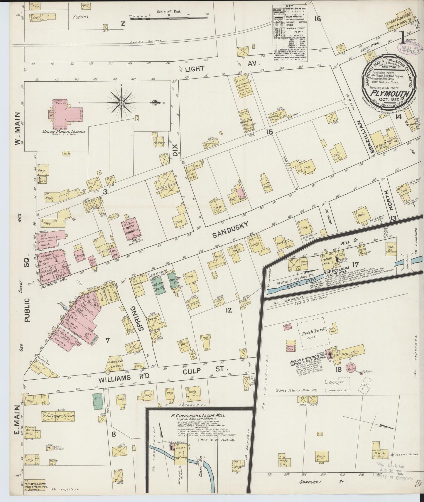 Sanborn Fire Insurance Map from Plymouth, Huron And Richland Counties, Ohio (1887), Sheet #0001 - Complete Map Set gallery image, historic Sanborn map, vintage wall art, Ohio Ohio