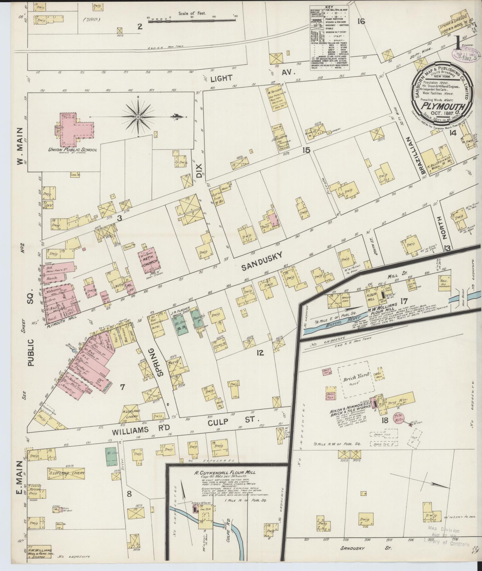 Sanborn Fire Insurance Map from Plymouth, Huron And Richland Counties, Ohio (1887), Sheet #0001 - Complete Map Set gallery image, historic Sanborn map, vintage wall art, Ohio Ohio