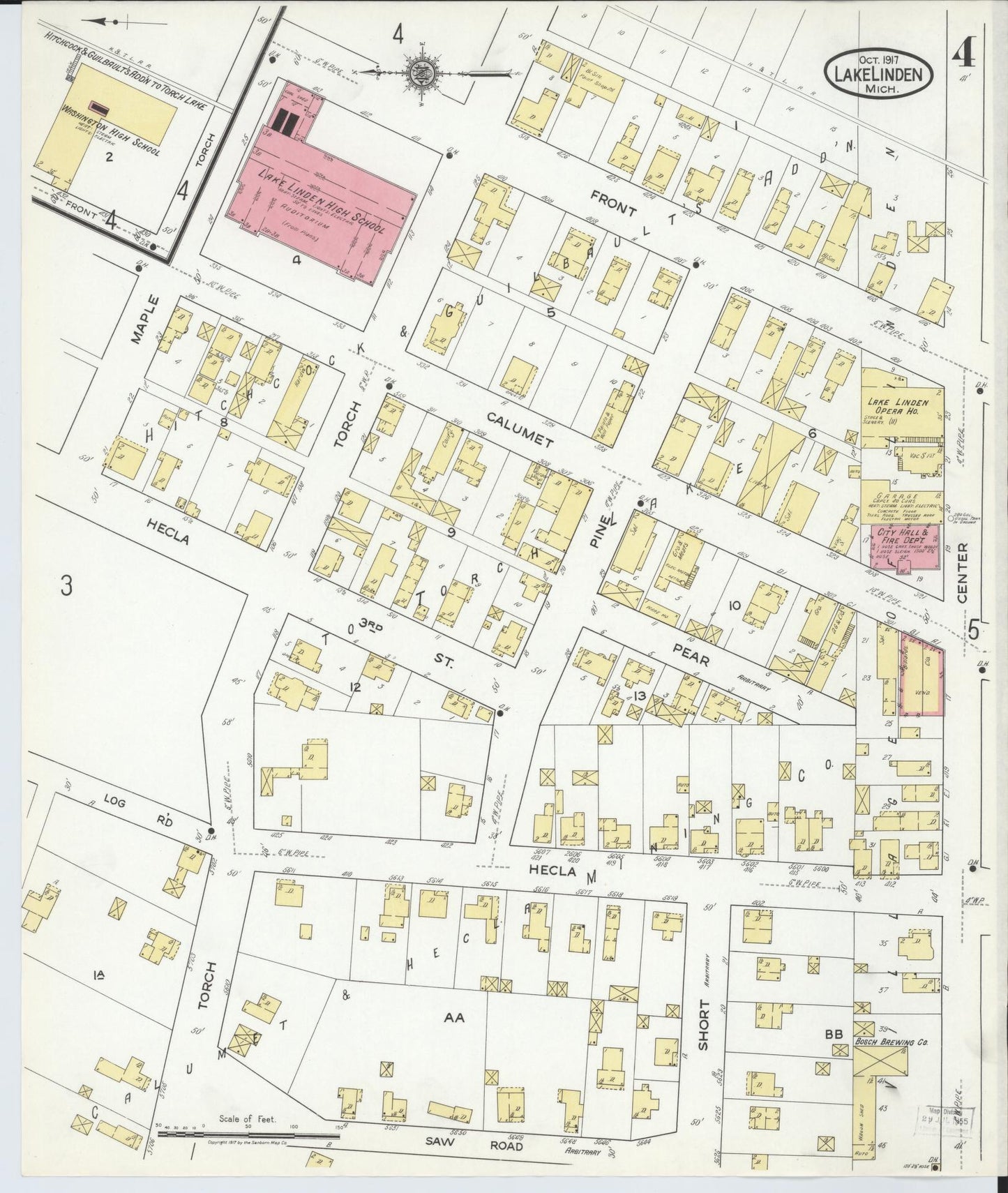 Sanborn Fire Insurance Map from Lake Linden, Houghton County, Michigan (1917), Sheet #0004 - Complete Map Set gallery image, historic Sanborn map, vintage wall art, Michigan Michigan