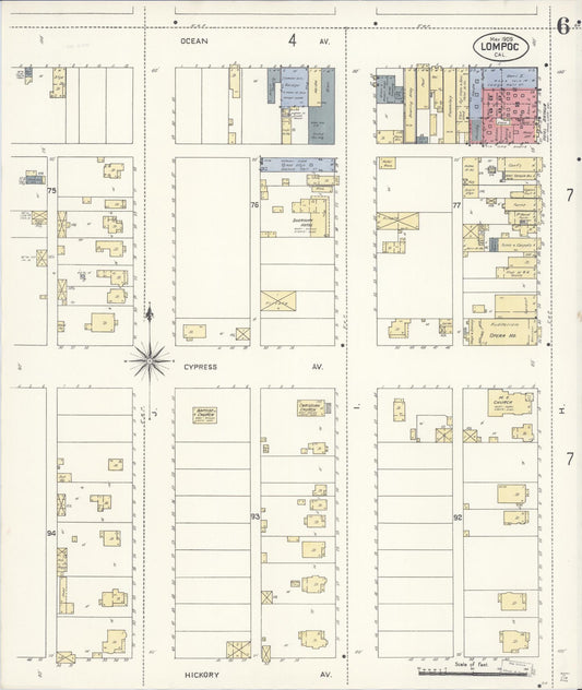 Sanborn Fire Insurance Map from Lompoc, Santa Barbara County, California (1909), Sheet #0006 - Historic Sanborn Fire Insurance Map Print, vintage old map wall art, antique decor, genealogy gift, California California map
