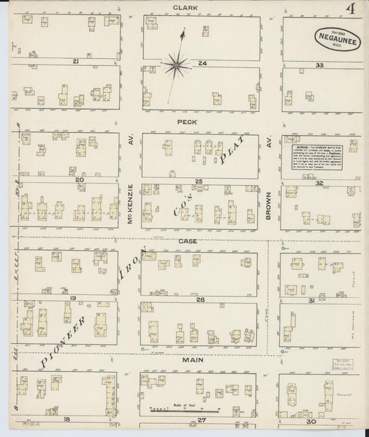 Sanborn Fire Insurance Map from Negaunee, Marquette County, Michigan (1884), Sheet #0004 - Historic Sanborn Fire Insurance Map Print, vintage old map wall art, antique decor, genealogy gift, Michigan Michigan map