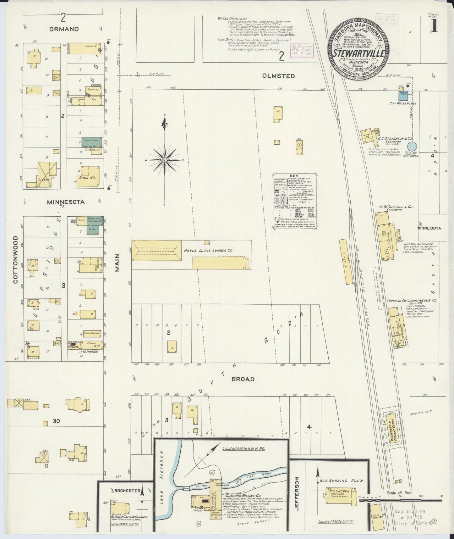 Sanborn Fire Insurance Map from Stewartville, Olmsted County, Minnesota (1909), Sheet #0001 - Complete Map Set gallery image, historic Sanborn map, vintage wall art, Minnesota Minnesota
