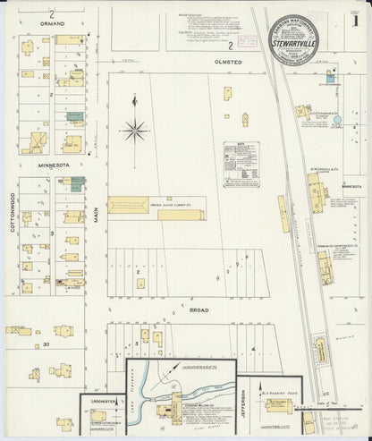 Sanborn Fire Insurance Map from Stewartville, Olmsted County, Minnesota (1909), Sheet #0001 - Complete Map Set gallery image, historic Sanborn map, vintage wall art, Minnesota Minnesota