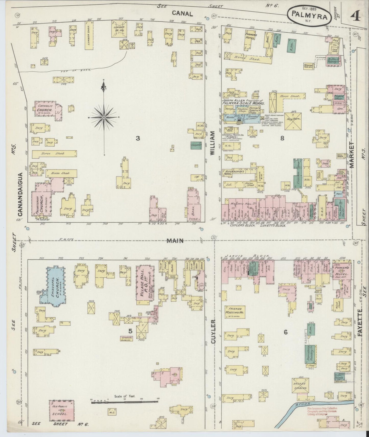 Sanborn Fire Insurance Map from Palmyra, Wayne County, New York (1889), Sheet #0004 - Complete Map Set gallery image, historic Sanborn map, vintage wall art, New York New York