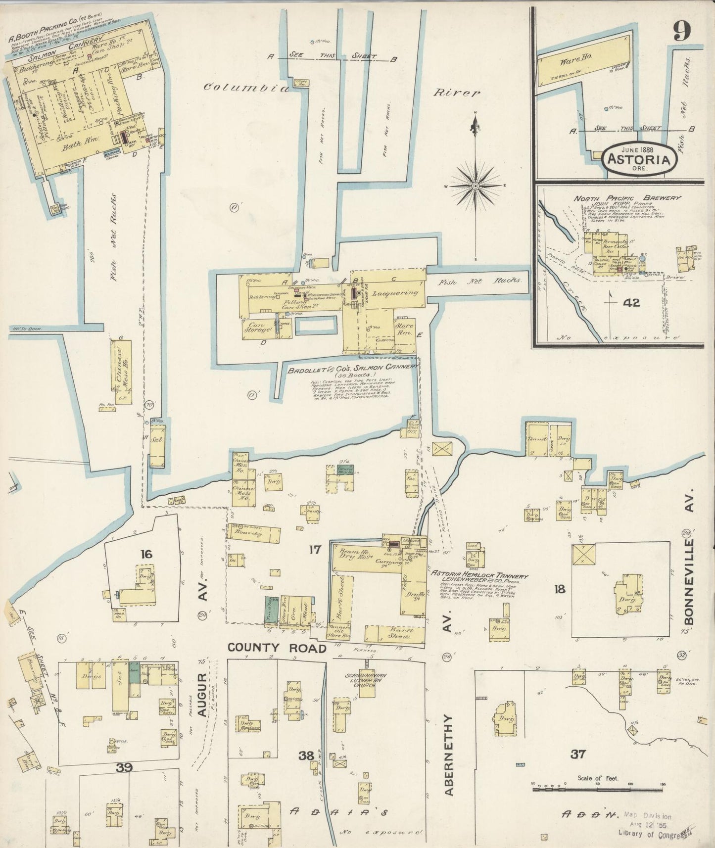 Sanborn Fire Insurance Map from Astoria, Clatsop County, Oregon (1888), Sheet #0009 - Complete Map Set gallery image, historic Sanborn map, vintage wall art, Oregon Oregon