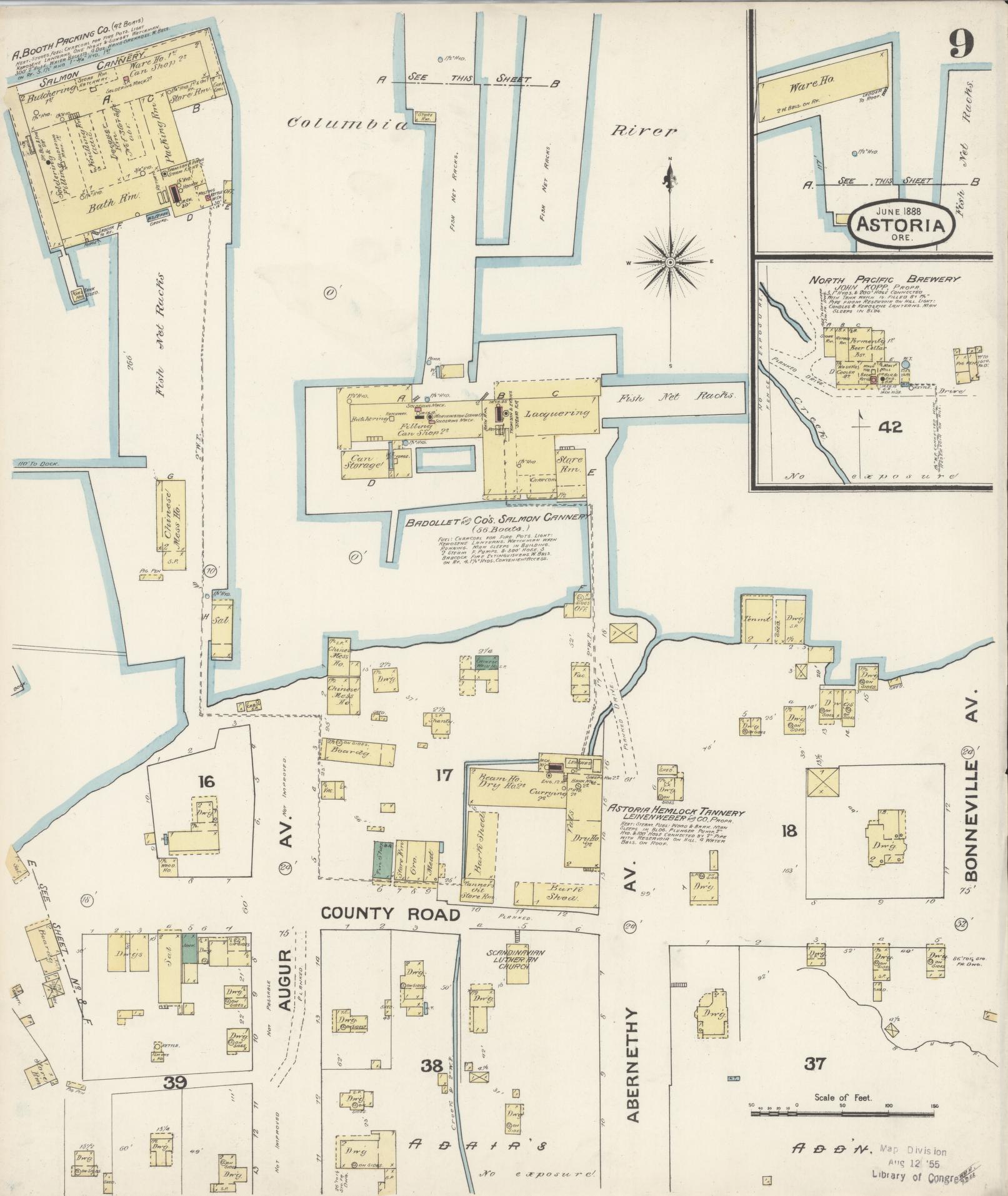 Sanborn Fire Insurance Map from Astoria, Clatsop County, Oregon (1888), Sheet #0009 - Complete Map Set gallery image, historic Sanborn map, vintage wall art, Oregon Oregon