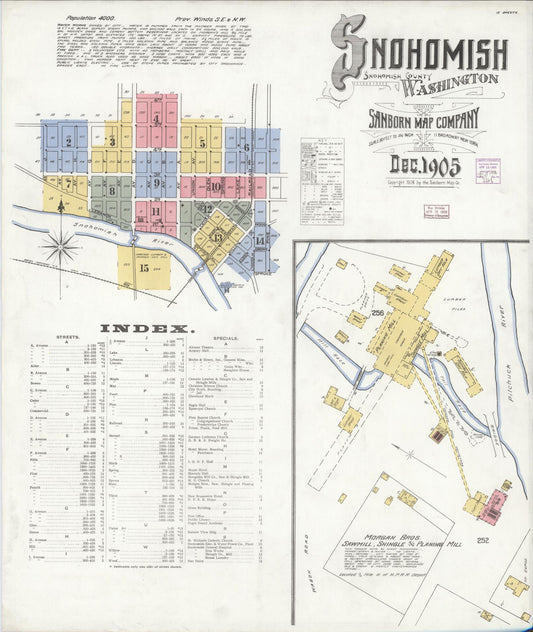 Sanborn Fire Insurance Map from Snohomish, Snohomish County, Washington (1905), Sheet #0001 - Complete Map Set gallery image, historic Sanborn map, vintage wall art, Washington Washington