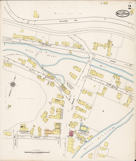 Sanborn Fire Insurance Map from Wells River, Orange County, Vermont (1922), Sheet #0002 - Historic Sanborn Fire Insurance Map Print, vintage old map wall art, antique decor, genealogy gift, Vermont Vermont map