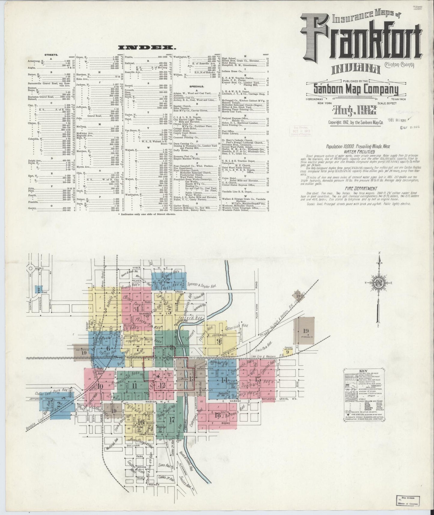 Sanborn Fire Insurance Map from Frankfort, Clinton County, Indiana (1912), Sheet #0001 - Complete Map Set gallery image, historic Sanborn map, vintage wall art, Indiana Indiana