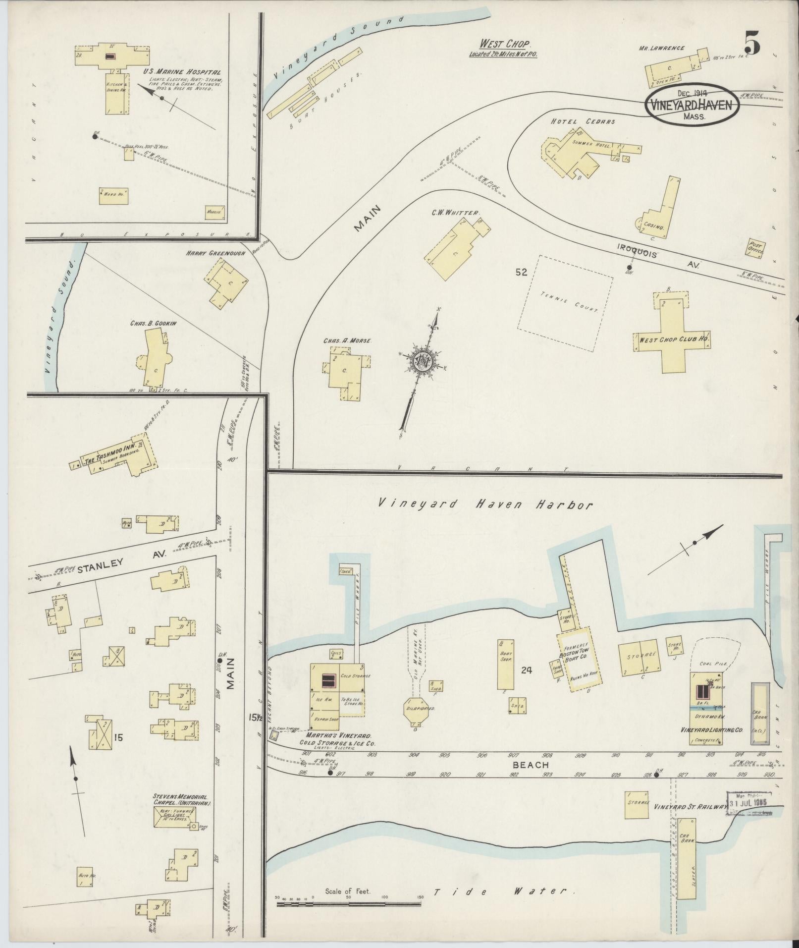 Sanborn Fire Insurance Map from Vineyard Haven, Dukes County, Massachusetts (1914), Sheet #0005 - Complete Map Set gallery image, historic Sanborn map, vintage wall art, Massachusetts Massachusetts