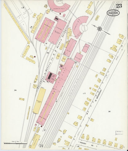 Sanborn Fire Insurance Map from Oneonta, Otsego County, New York (1916), Sheet #0023 - Historic Sanborn Fire Insurance Map Print, vintage old map wall art, antique decor, genealogy gift, New York New York map