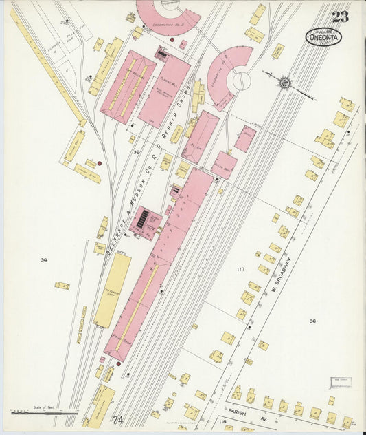 Sanborn Fire Insurance Map from Oneonta, Otsego County, New York (1916), Sheet #0023 - Historic Sanborn Fire Insurance Map Print, vintage old map wall art, antique decor, genealogy gift, New York New York map