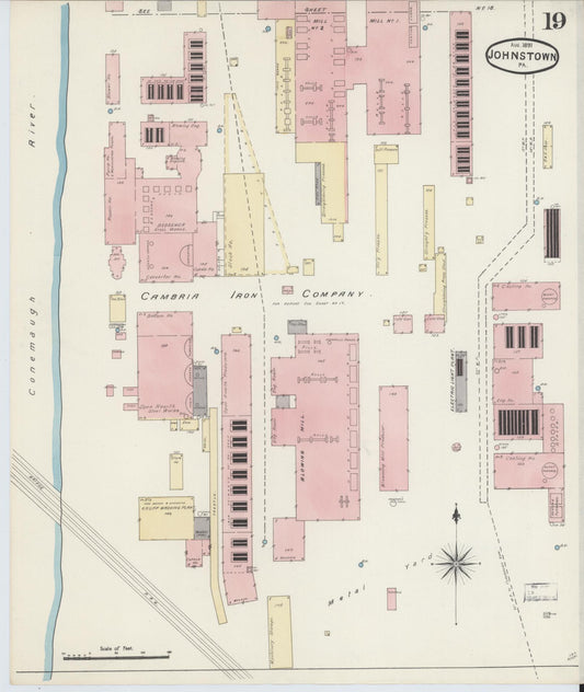 Sanborn Fire Insurance Map from Johnstown, Cambria County, Pennsylvania (1891), Sheet #0019 - Historic Sanborn Fire Insurance Map Print, vintage old map wall art, antique decor, genealogy gift, Pennsylvania Pennsylvania map
