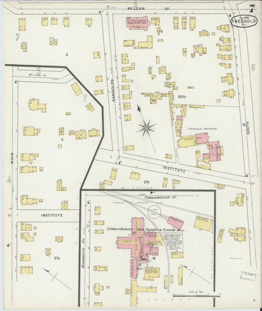Sanborn Fire Insurance Map from Freehold, Monmouth County, New Jersey (1895), Sheet #0007 - Historic Sanborn Fire Insurance Map Print, vintage old map wall art, antique decor, genealogy gift, New Jersey New Jersey map