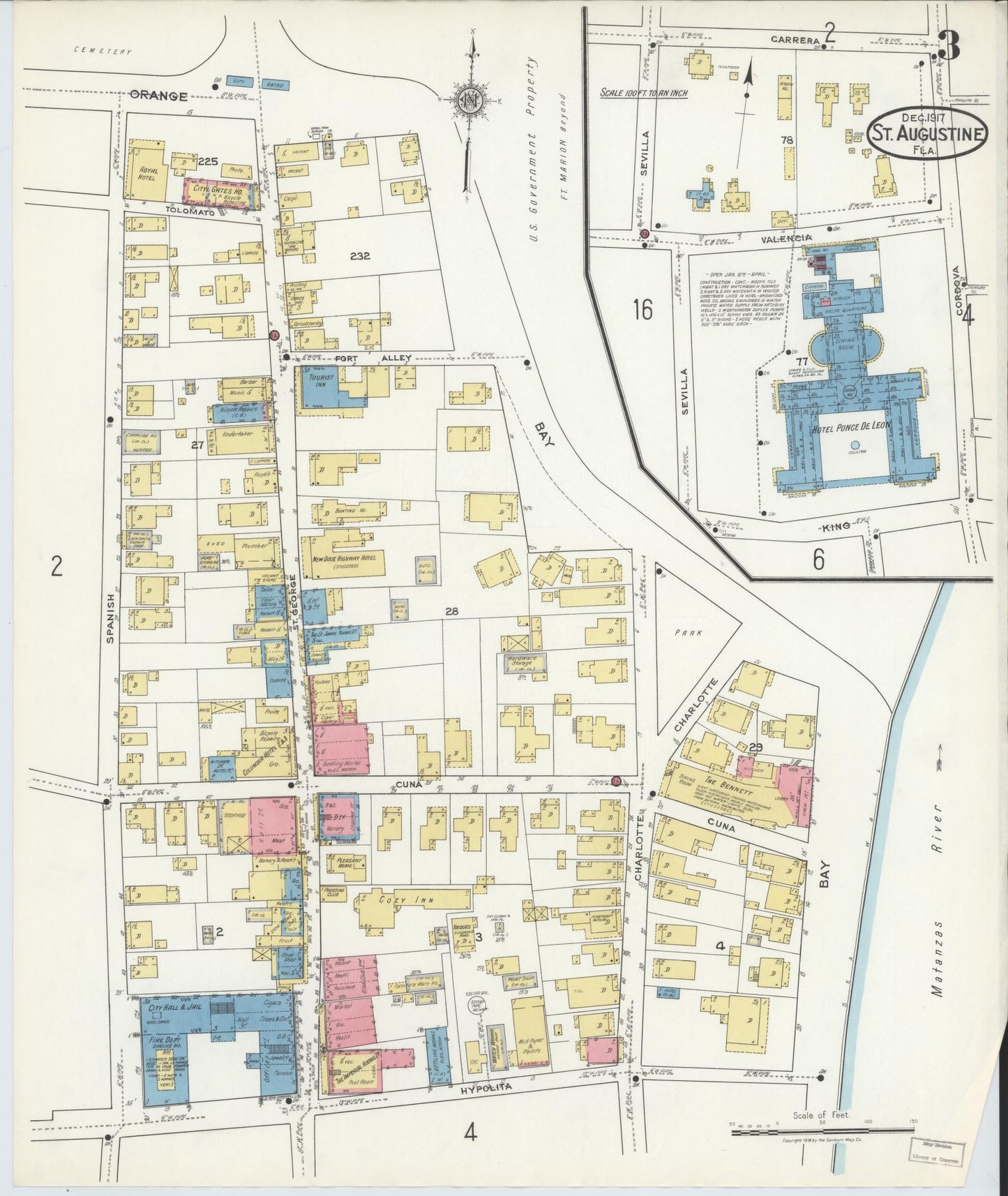 Sanborn Fire Insurance Map from Saint Augustine, Saint John's County, Florida (1917), Sheet #0003 - Complete Map Set gallery image, historic Sanborn map, vintage wall art, Florida Florida