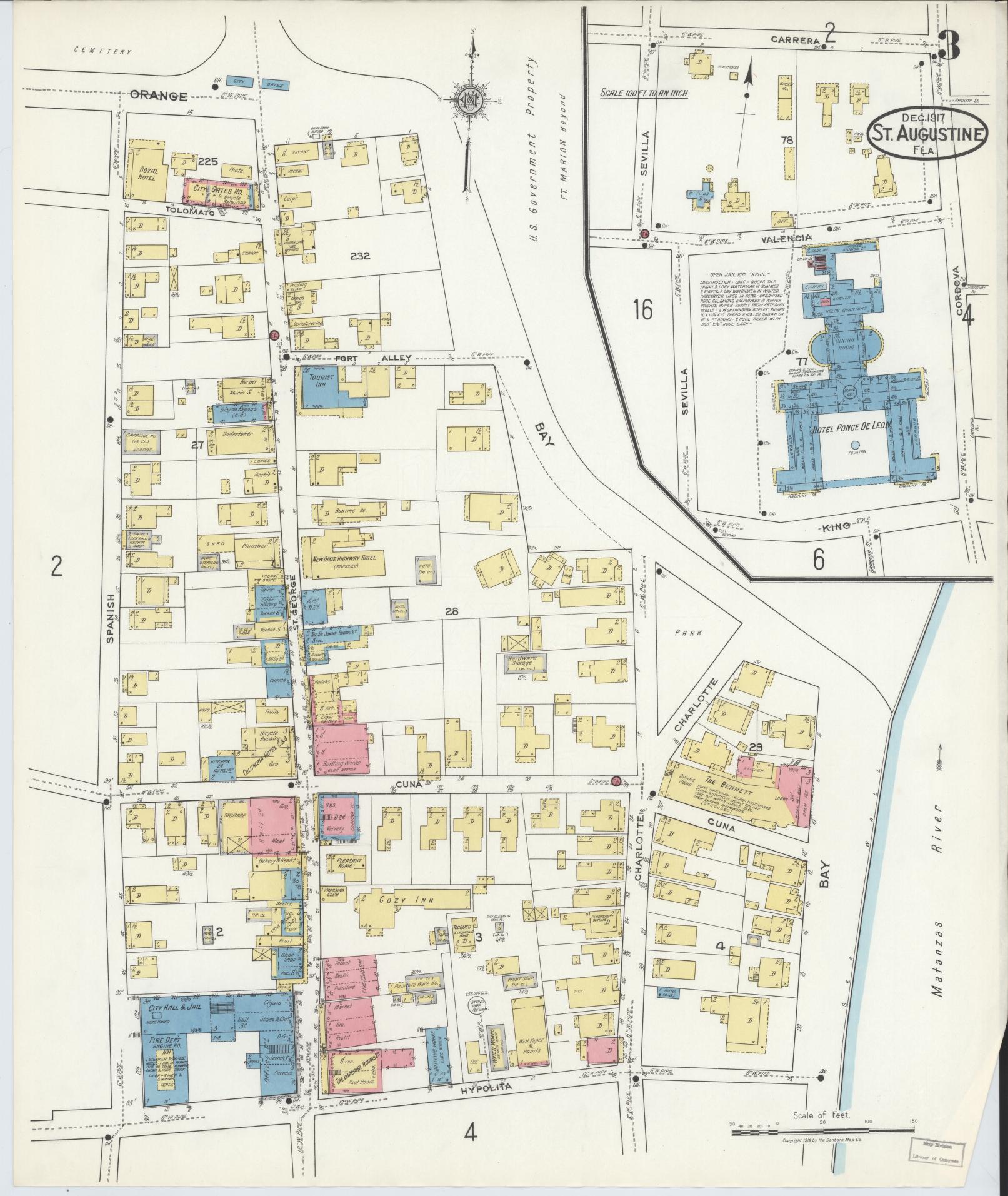 Sanborn Fire Insurance Map from Saint Augustine, Saint John's County, Florida (1917), Sheet #0003 - Complete Map Set gallery image, historic Sanborn map, vintage wall art, Florida Florida