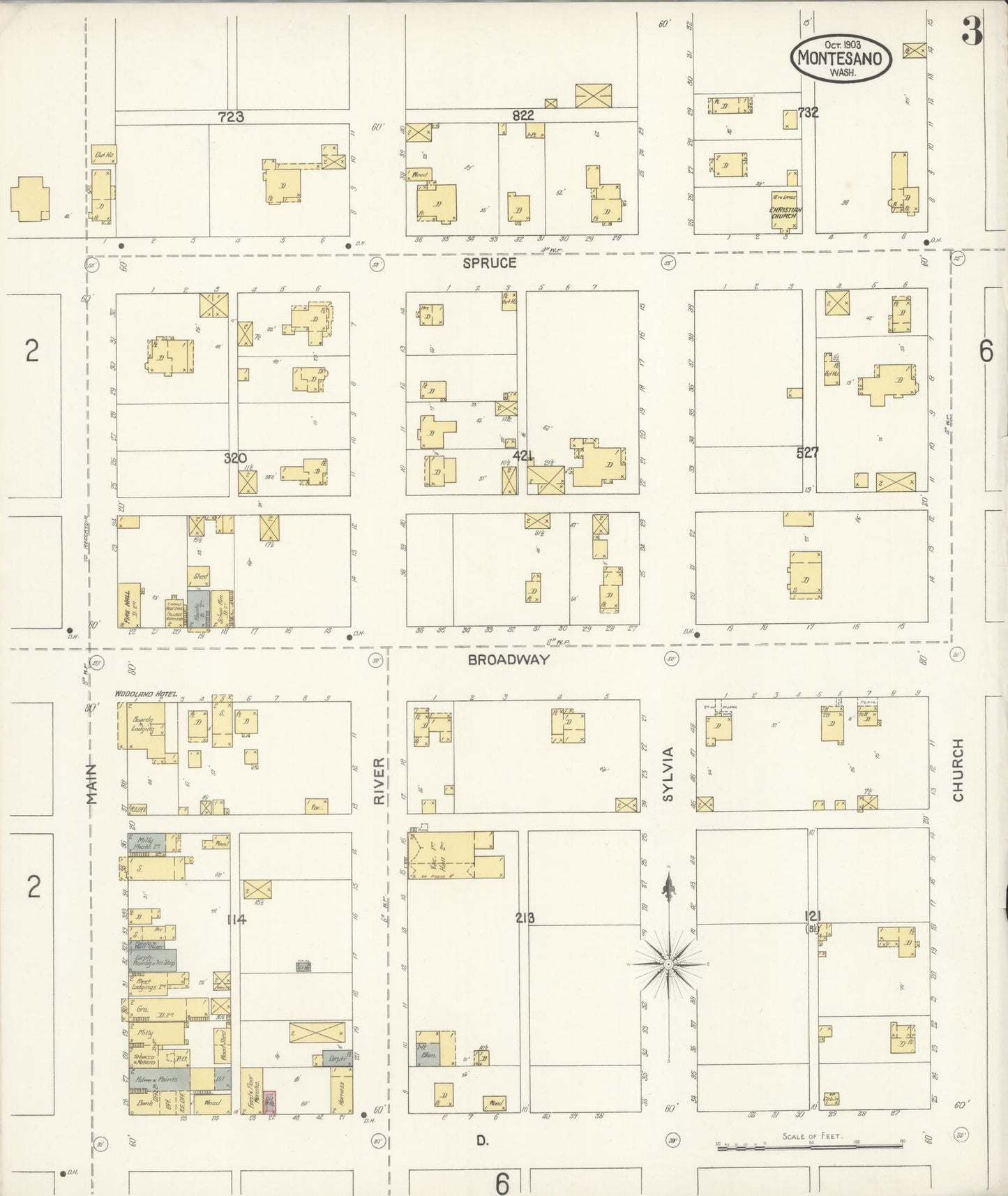 Sanborn Fire Insurance Map from Montesano, Grays Harbor County, Washington (1903), Sheet #0003 - Complete Map Set gallery image, historic Sanborn map, vintage wall art, Washington Washington