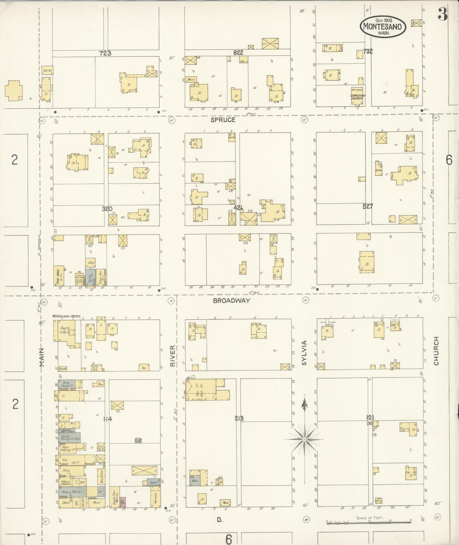 Sanborn Fire Insurance Map from Montesano, Grays Harbor County, Washington (1903), Sheet #0003 - Complete Map Set gallery image, historic Sanborn map, vintage wall art, Washington Washington