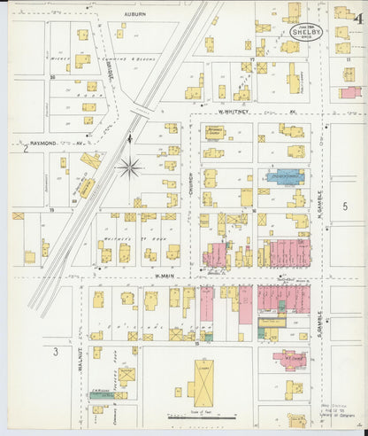 Sanborn Fire Insurance Map from Shelby, Richland County, Ohio (1904), Sheet #0004 - Historic Sanborn Fire Insurance Map Print, vintage old map wall art, antique decor, genealogy gift, Ohio Ohio map