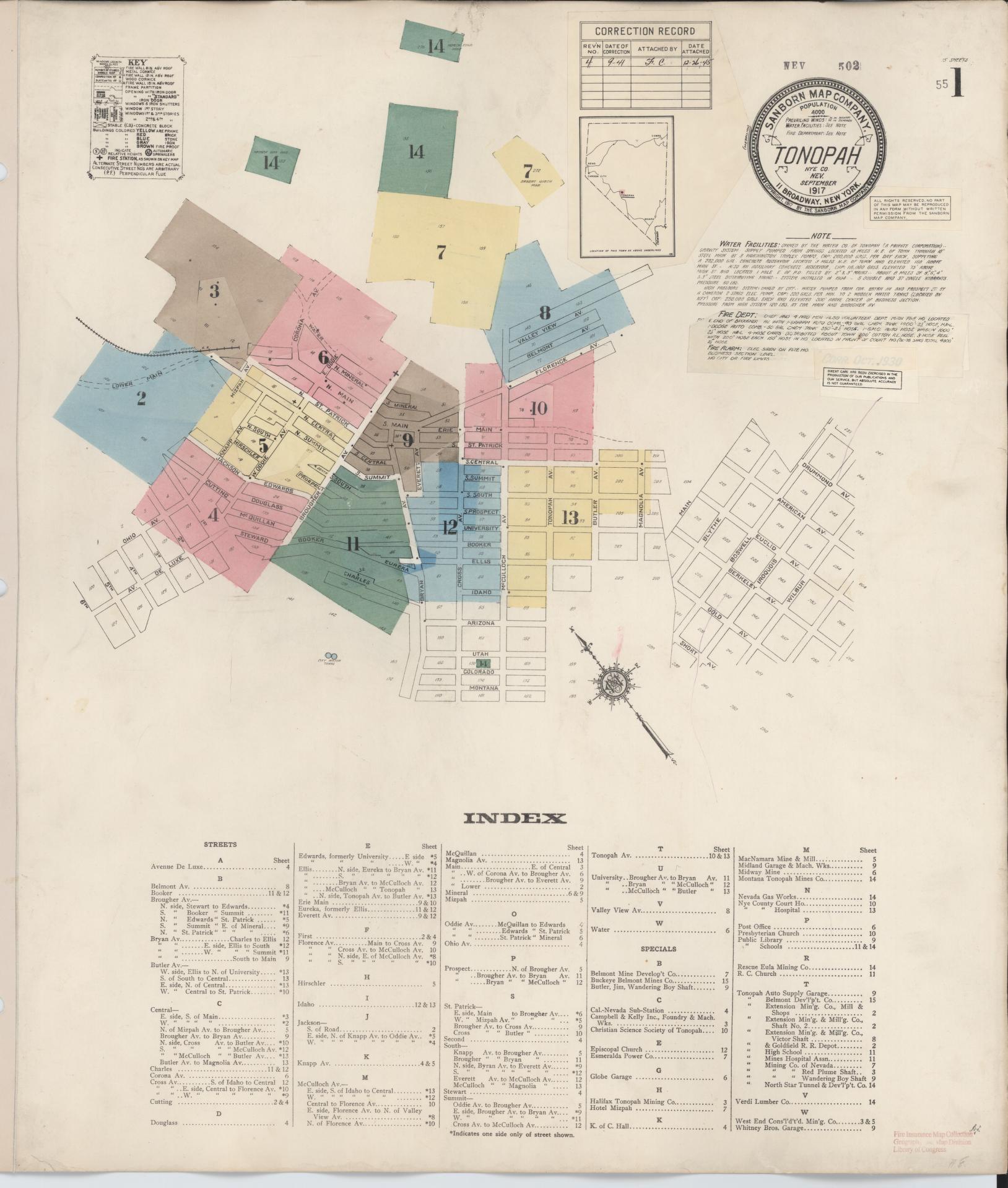 Sanborn Fire Insurance Map from Tonopah, Nye County, Nevada (1941), Sheet #0001 - Complete Map Set gallery image, historic Sanborn map, vintage wall art, Nevada Nevada