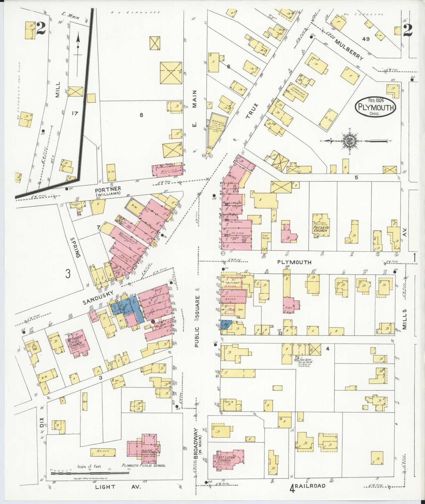 Sanborn Fire Insurance Map from Plymouth, Huron And Richland Counties, Ohio (1924), Sheet #0002 - Complete Map Set gallery image, historic Sanborn map, vintage wall art, Ohio Ohio