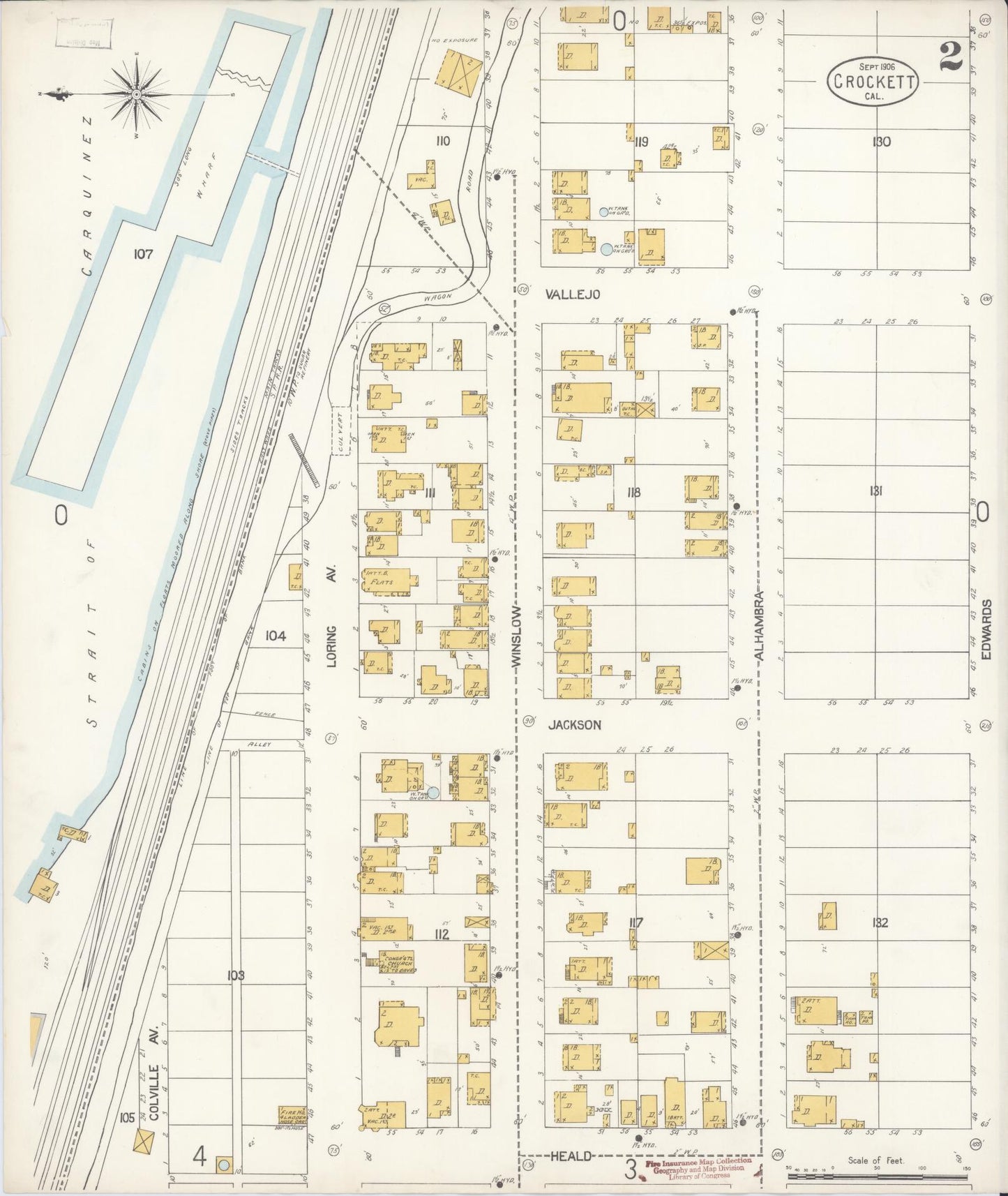Sanborn Fire Insurance Map from Crockett, Contra Costa County, California (1906), Sheet #0002 - Complete Map Set gallery image, historic Sanborn map, vintage wall art, California California