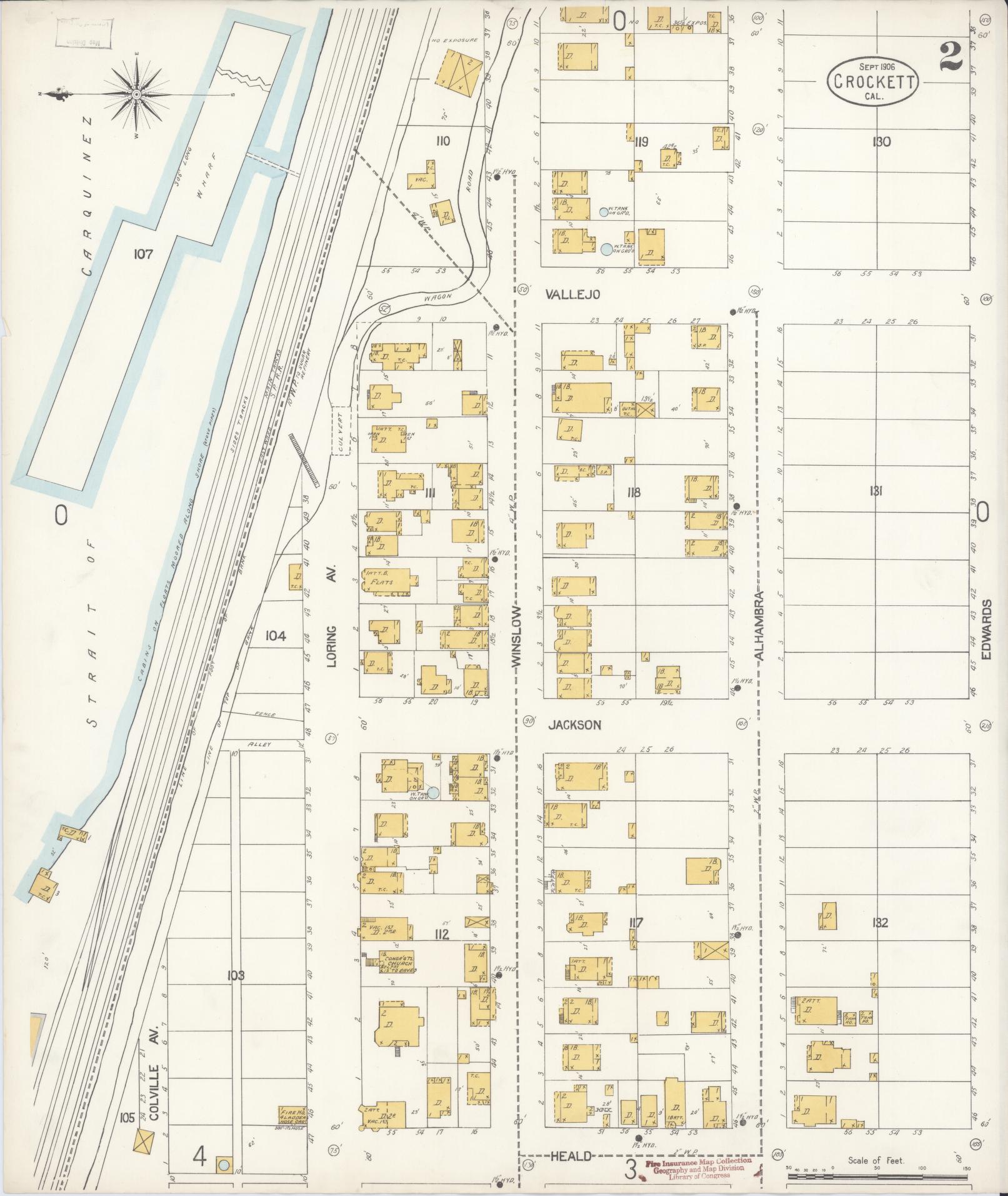 Sanborn Fire Insurance Map from Crockett, Contra Costa County, California (1906), Sheet #0002 - Complete Map Set gallery image, historic Sanborn map, vintage wall art, California California