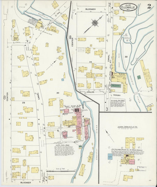 Sanborn Fire Insurance Map from Ellenville, Ulster County, New York (1910), Sheet #0002 - Historic Sanborn Fire Insurance Map Print, vintage old map wall art, antique decor, genealogy gift, New York New York map