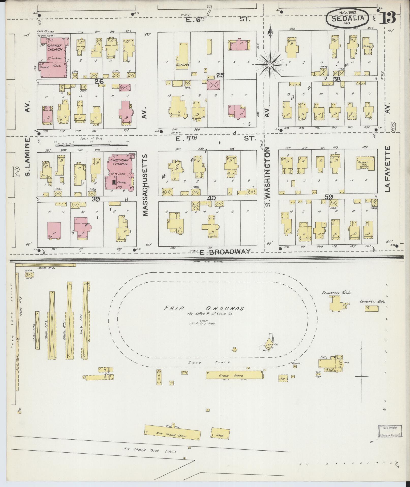Sanborn Fire Insurance Map from Sedalia, Pettis County, Missouri (1892), Sheet #0013 - Complete Map Set gallery image, historic Sanborn map, vintage wall art, Missouri Missouri