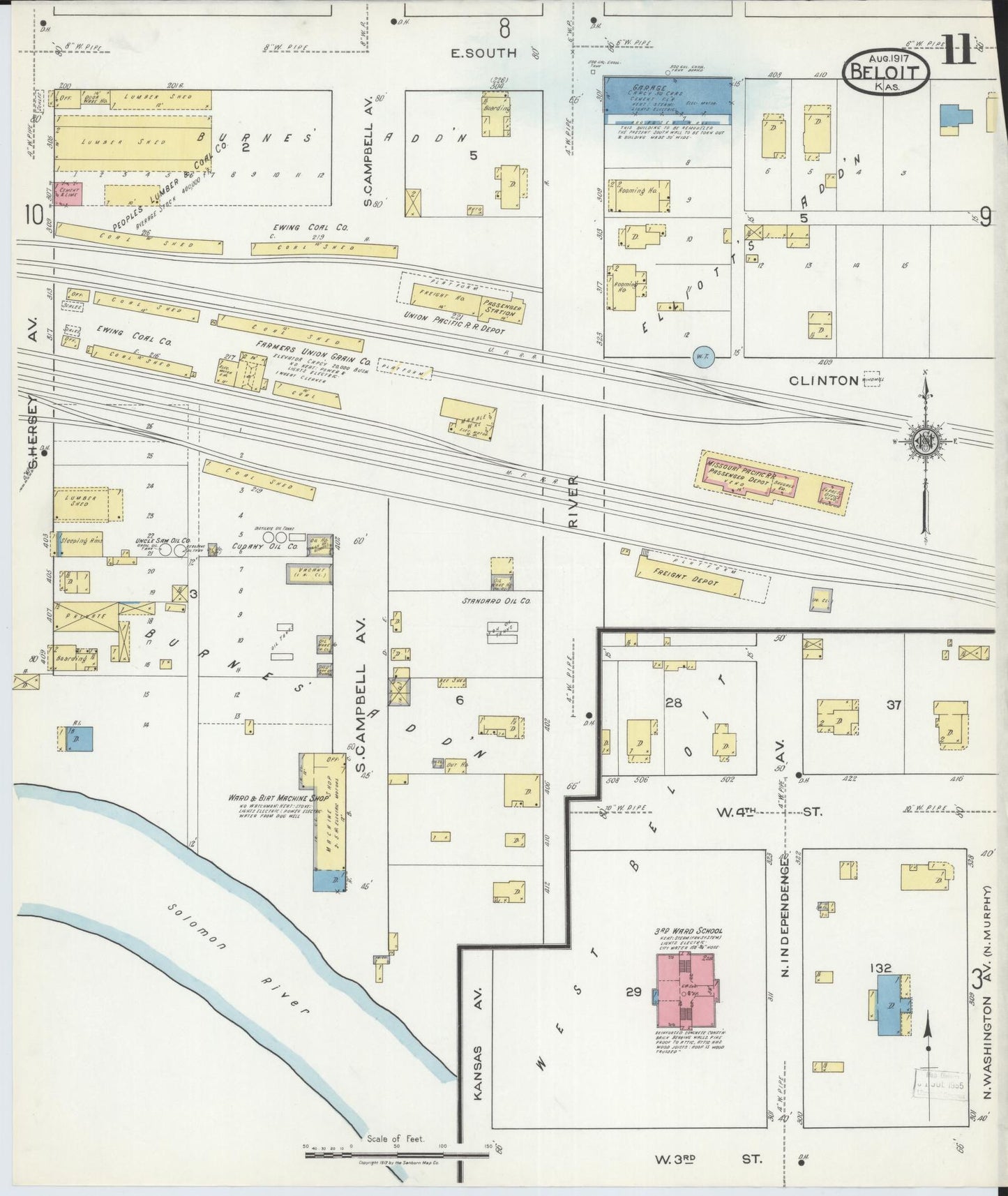 Sanborn Fire Insurance Map from Beloit, Mitchell County, Kansas (1917), Sheet #0011 - Complete Map Set gallery image, historic Sanborn map, vintage wall art, Kansas Kansas