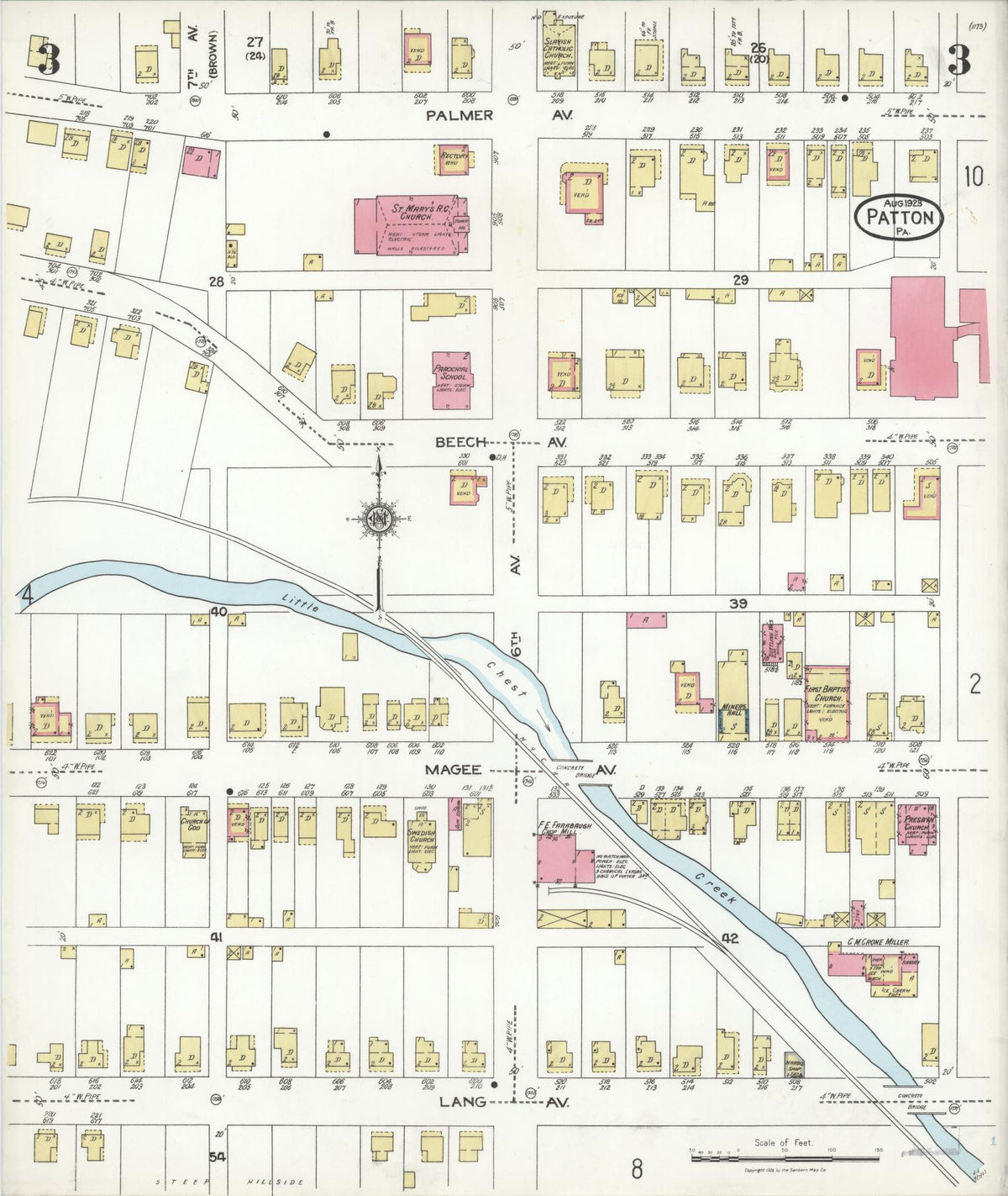 Sanborn Fire Insurance Map from Patton, Cambria County, Pennsylvania (1923), Sheet #0003 - Historic Sanborn Fire Insurance Map Print, vintage old map wall art, antique decor, genealogy gift, Pennsylvania Pennsylvania map