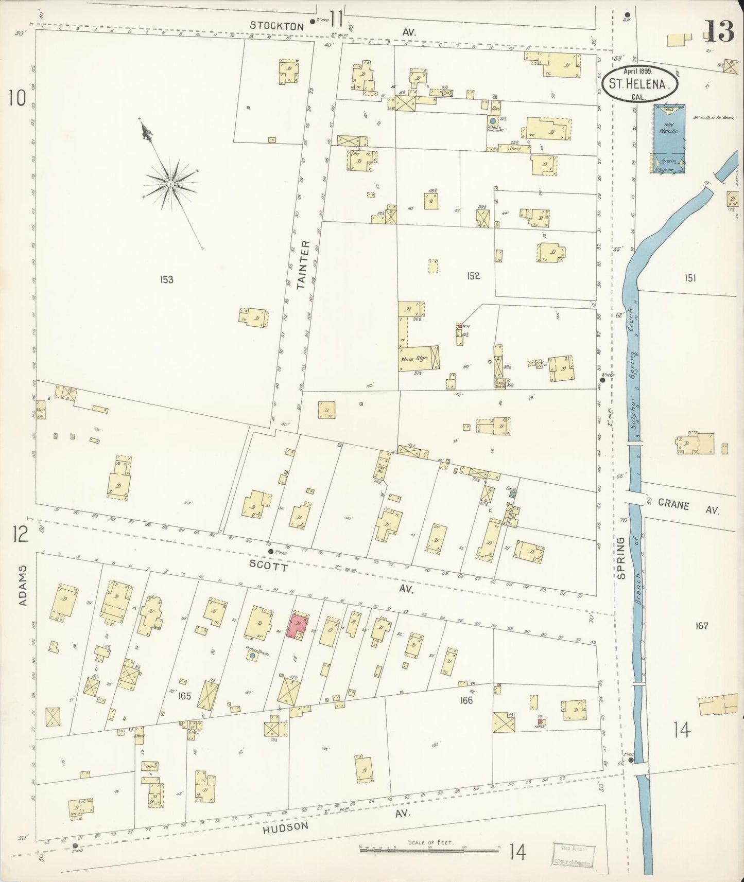 Sanborn Fire Insurance Map from Saint Helena, Napa County, California (1899), Sheet #0013 - Complete Map Set gallery image, historic Sanborn map, vintage wall art, California California