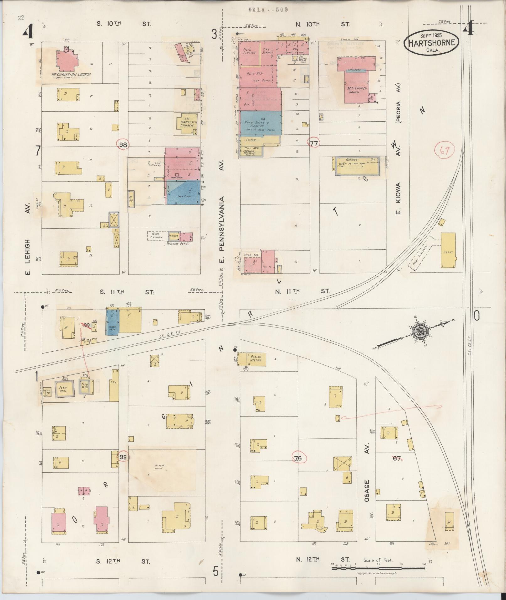 Sanborn Fire Insurance Map from Hartshorne, Pittsburg County, Oklahoma (1937), Sheet #0004 - Complete Map Set gallery image, historic Sanborn map, vintage wall art, Oklahoma Oklahoma