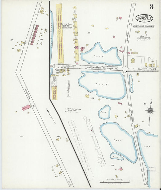 Sanborn Fire Insurance Map from Sayreville, Middlesex County, New Jersey (1920), Sheet #0008 - Historic Sanborn Fire Insurance Map Print, vintage old map wall art, antique decor, genealogy gift, New Jersey New Jersey map