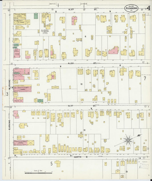 Sanborn Fire Insurance Map from Richmond, Madison County, Kentucky (1901), Sheet #0004 - Historic Sanborn Fire Insurance Map Print, vintage old map wall art, antique decor, genealogy gift, Kentucky Kentucky map