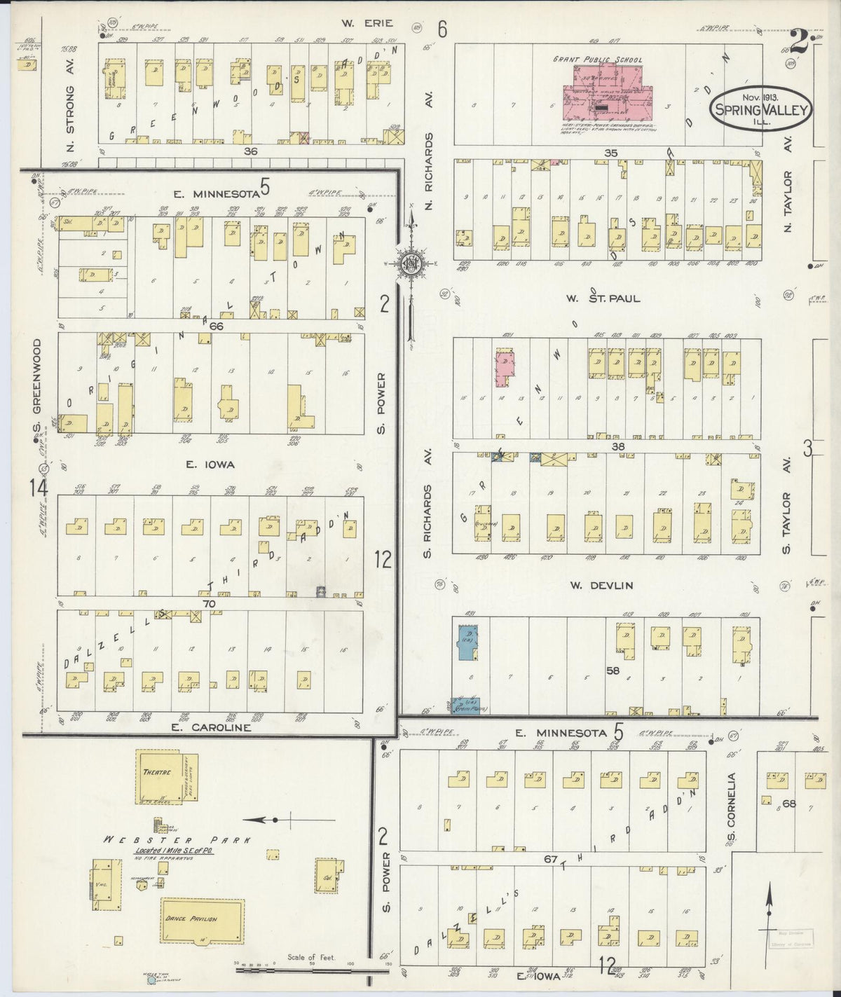 Sanborn Fire Insurance Map from Spring Valley, Bureau County, Illinois (1913), Sheet #0002 - Historic Sanborn Fire Insurance Map Print, vintage old map wall art, antique decor, genealogy gift, Illinois Illinois map