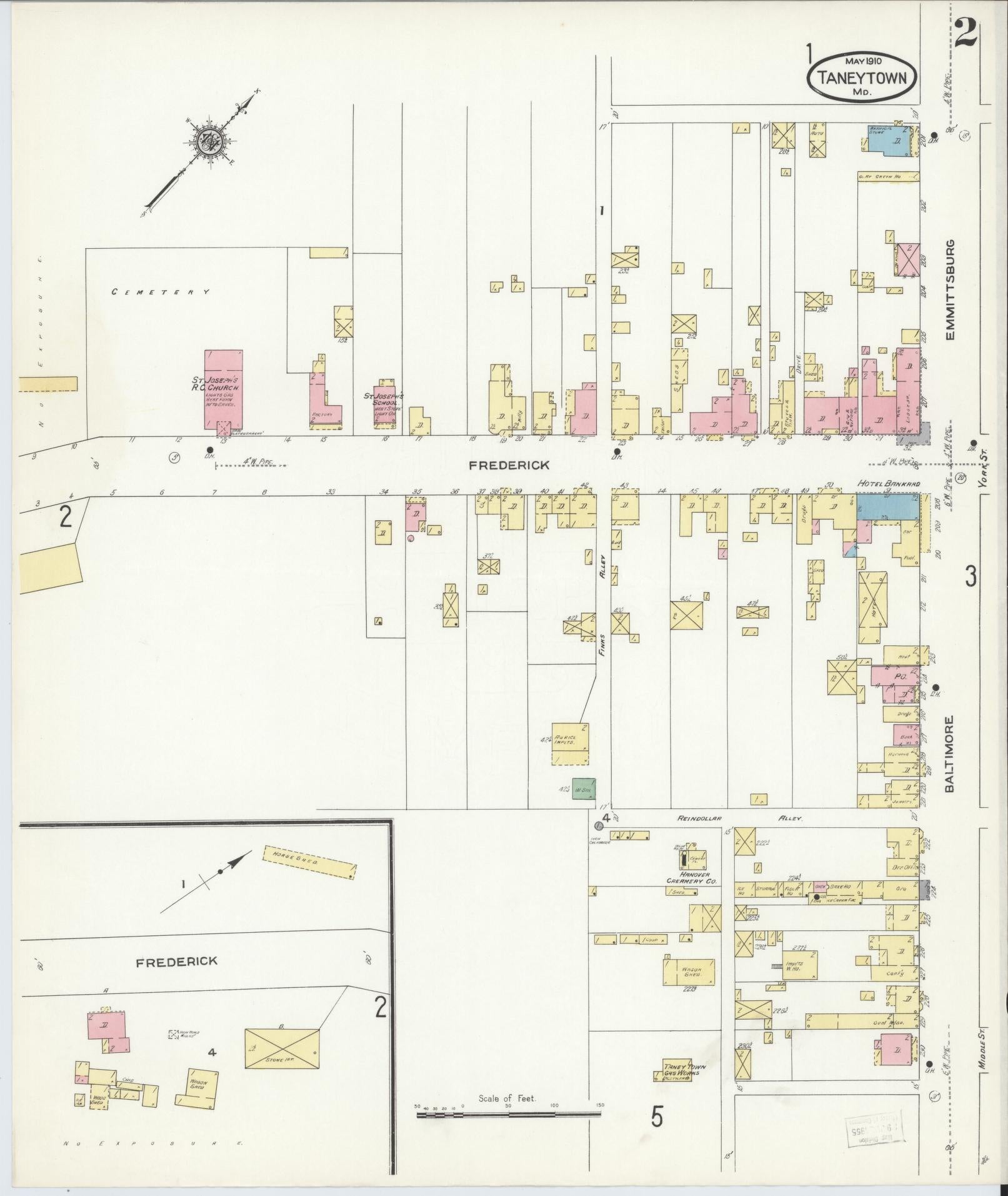 Sanborn Fire Insurance Map from Taneytown, Carroll County, Maryland (1910), Sheet #0002 - Historic Sanborn Fire Insurance Map Print, vintage old map wall art, antique decor, genealogy gift, Maryland Maryland map