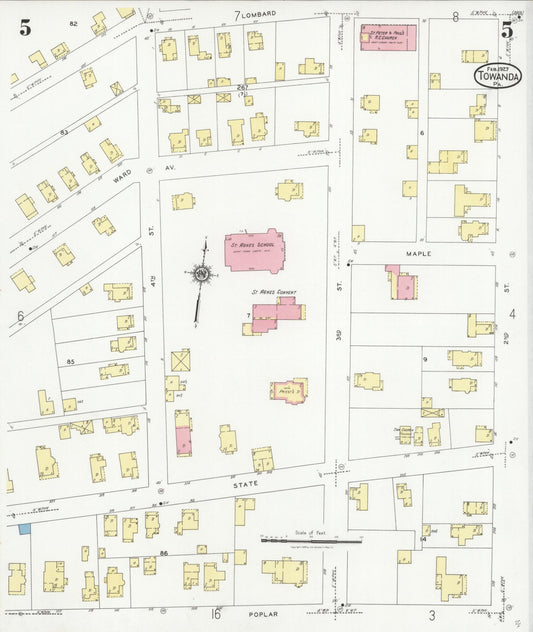 Sanborn Fire Insurance Map from Towanda, Bradford County, Pennsylvania (1927), Sheet #0005 - Historic Sanborn Fire Insurance Map Print, vintage old map wall art, antique decor, genealogy gift, Pennsylvania Pennsylvania map