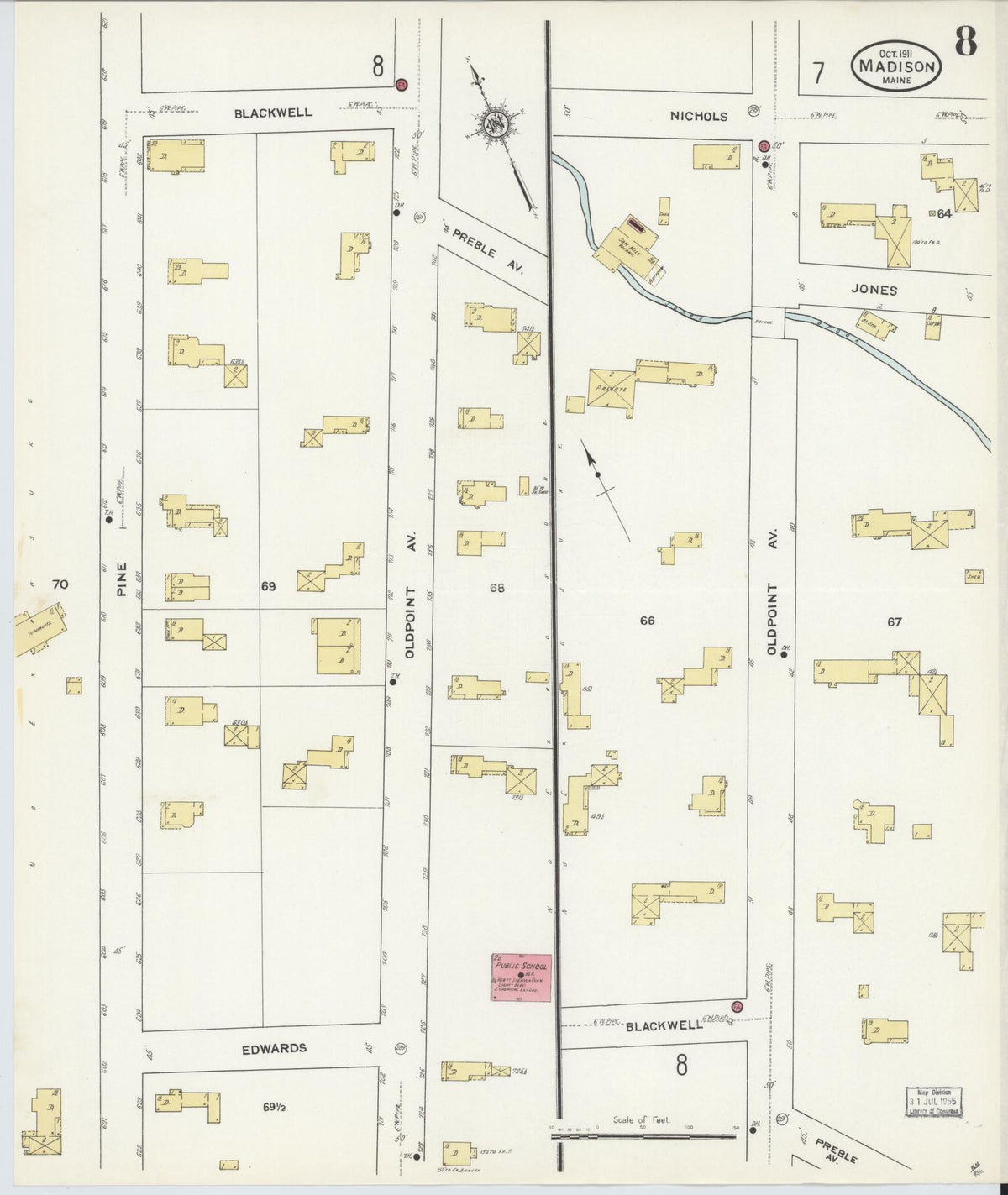 Sanborn Fire Insurance Map from Madison, Somerset County, Maine (1911), Sheet #0008 - Complete Map Set gallery image, historic Sanborn map, vintage wall art, Maine Maine