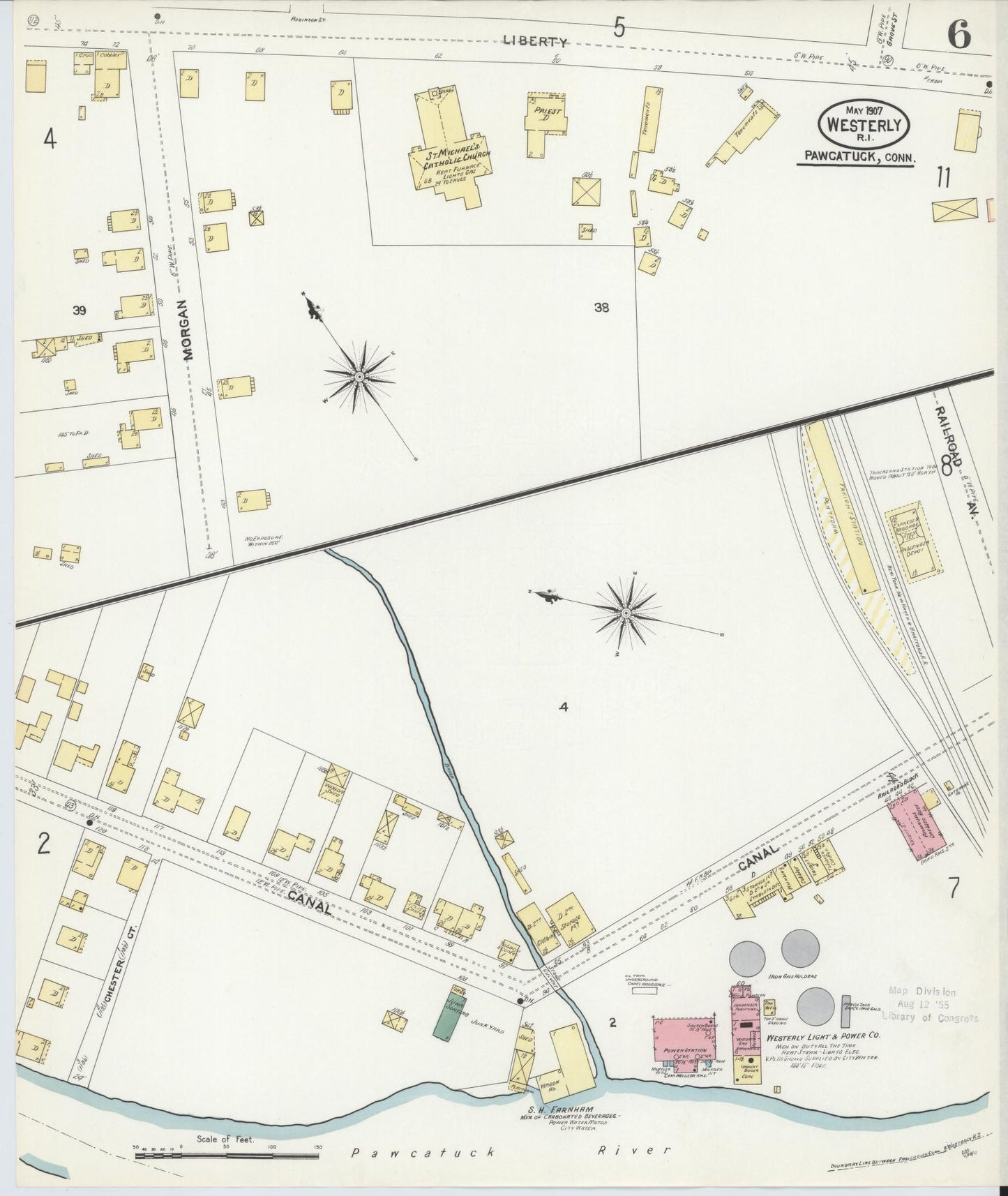 Sanborn Fire Insurance Map from Westerly, Washington County, Rhode Island (1907), Sheet #0006 - Complete Map Set gallery image, historic Sanborn map, vintage wall art, Rhode Island Rhode Island
