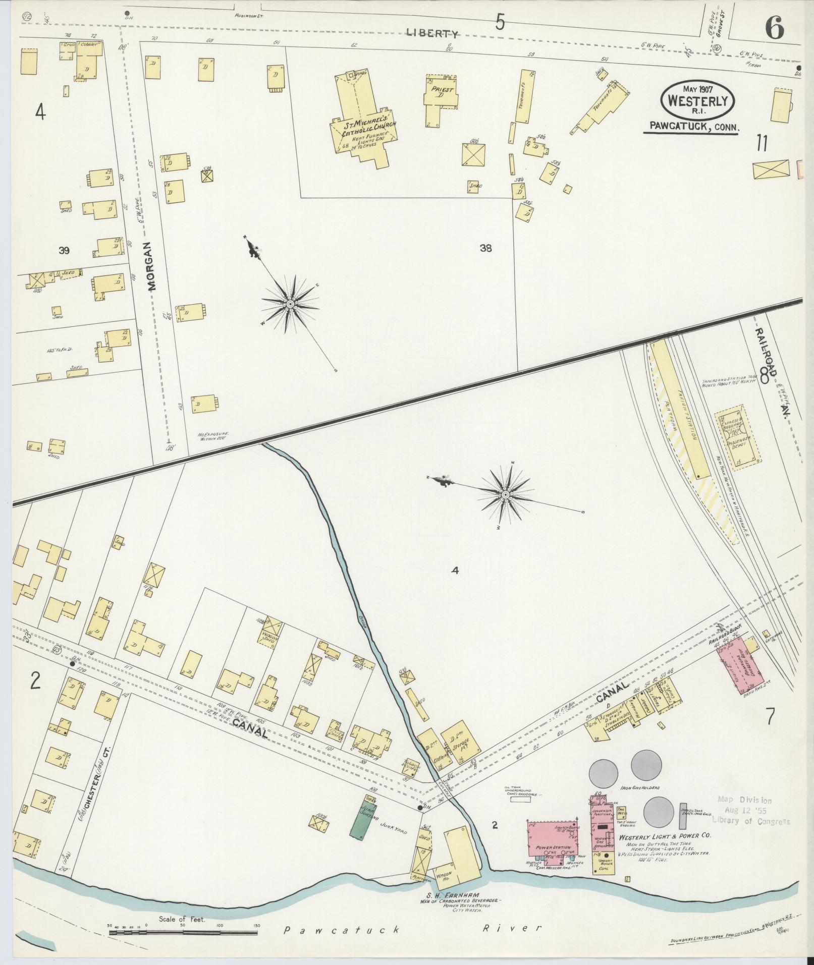 Sanborn Fire Insurance Map from Westerly, Washington County, Rhode Island (1907), Sheet #0006 - Complete Map Set gallery image, historic Sanborn map, vintage wall art, Rhode Island Rhode Island