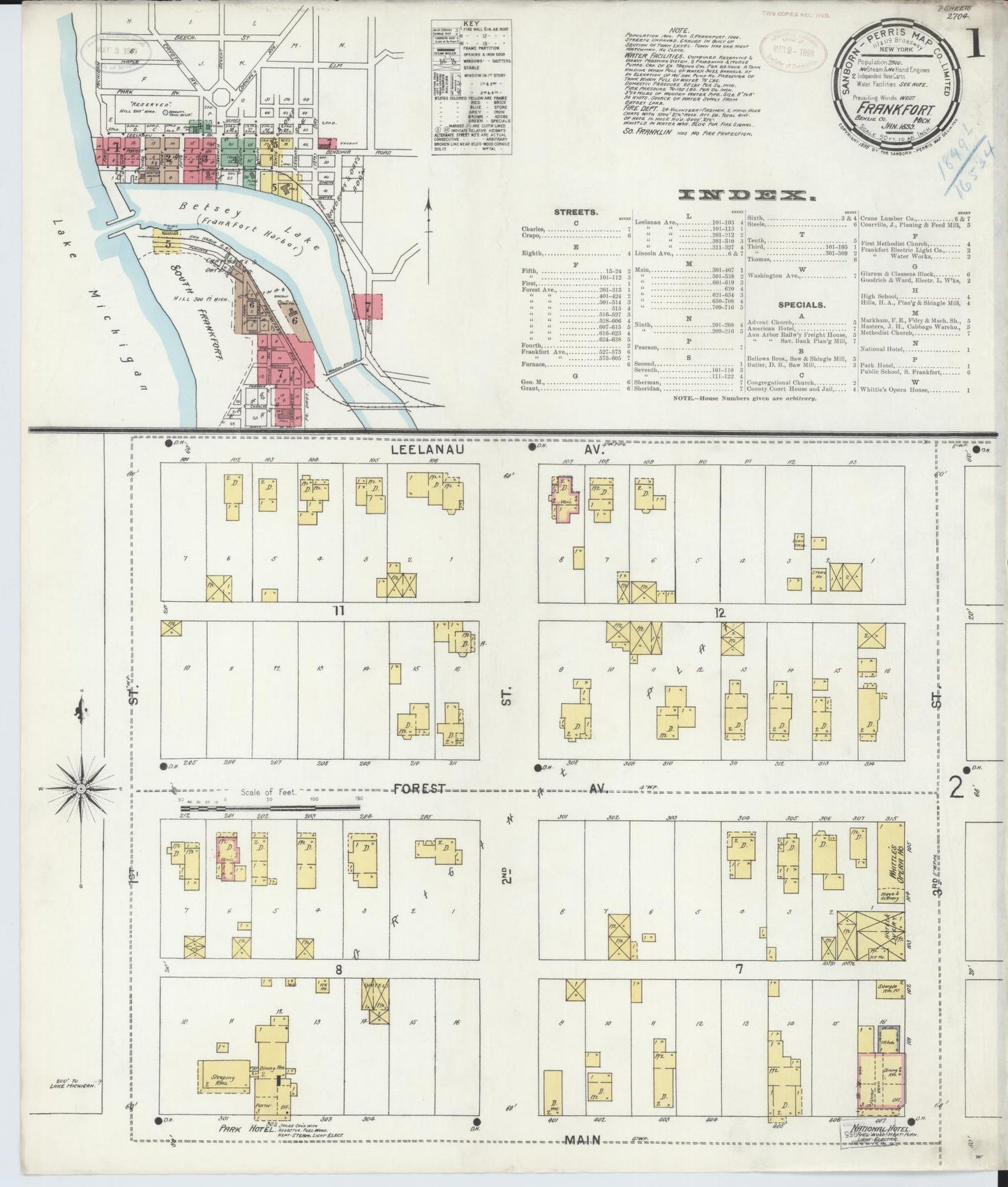 Sanborn Fire Insurance Map from Frankfort, Benzie County, Michigan (1899), Sheet #0001 - Historic Sanborn Fire Insurance Map Print, vintage old map wall art, antique decor, genealogy gift, Michigan Michigan map