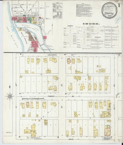 Sanborn Fire Insurance Map from Frankfort, Benzie County, Michigan (1899), Sheet #0001 - Historic Sanborn Fire Insurance Map Print, vintage old map wall art, antique decor, genealogy gift, Michigan Michigan map